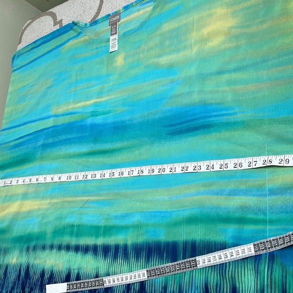 Chico's Vibrant Blue and Yellow Poncho top, semi sheer, size small/ medium - Picture 14 of 14